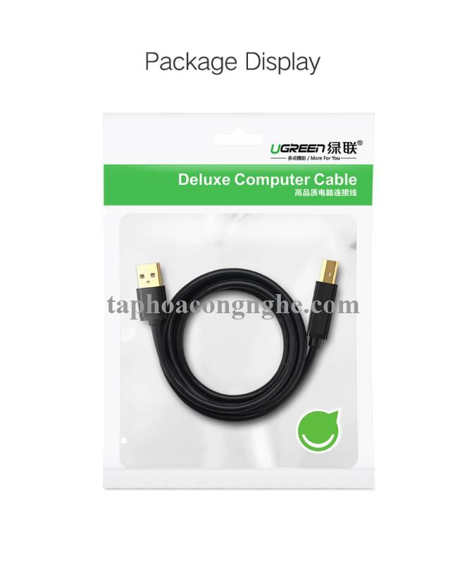 Ugreen 10351 3M màu Đen Cáp USB 2.0 sang USB B máy in đầu mạ vàng US135 30010351